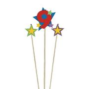 Number 9 Star Birthday Toothpick Candle Set 3pc